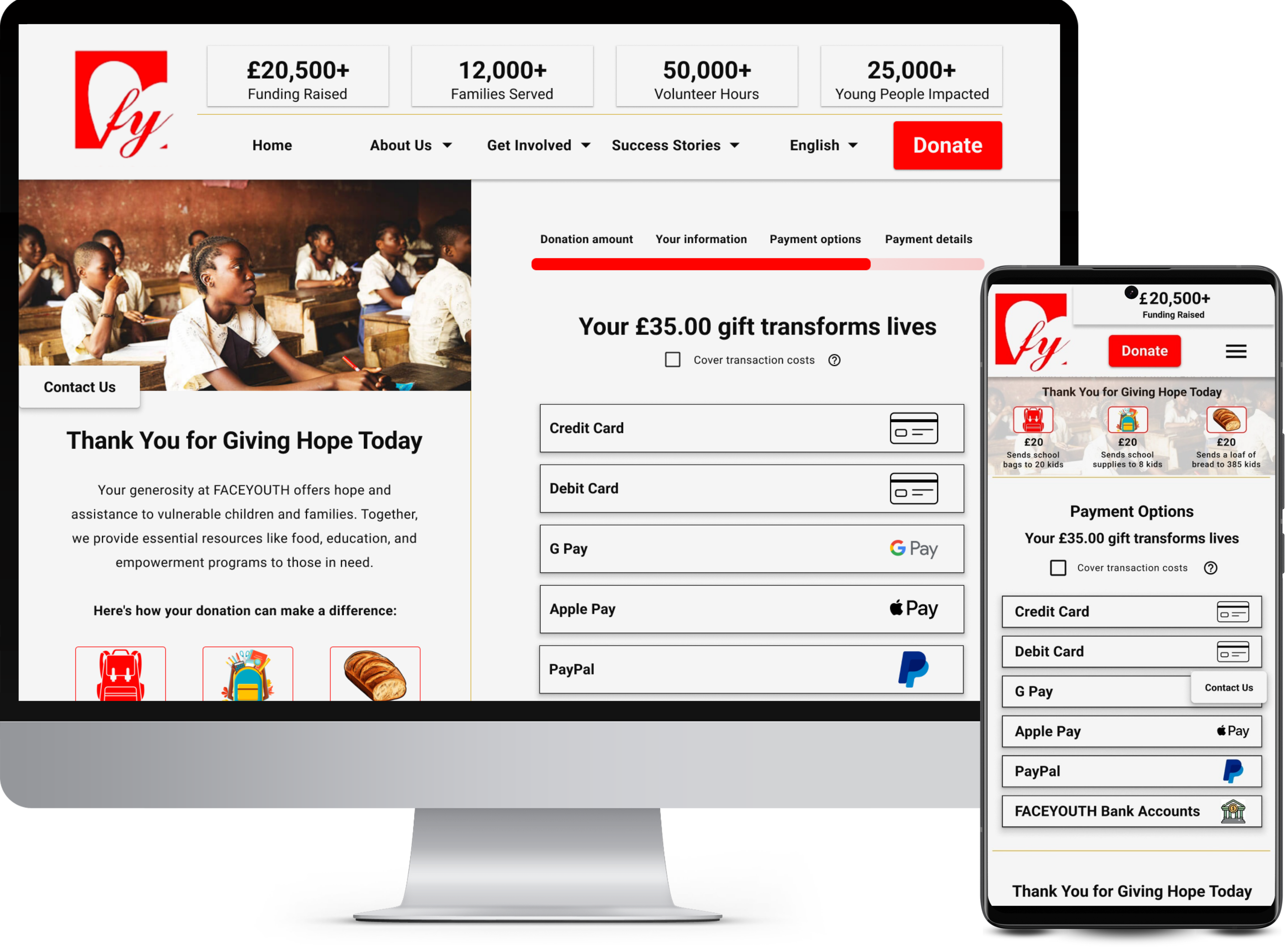 photo of the Donation page on Desktop and Mobile phone